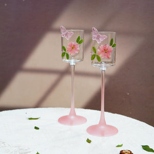 Handcrafted Floral Champagne Flute — Eco Resin Real Preserved Flowers & Pink
