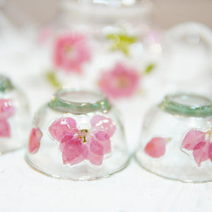 Handcrafted Pressed Flower Glass Tea Set, Teapot and Cups, Botanical Drinkware