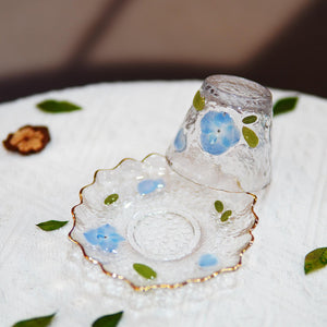 Handcrafted Floral Resin Tea Cup Saucer Set — Gold Rim Glass Gaiwan