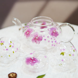 Handcrafted Pressed Flower Glass Teapot and Cup Set — Botanical Tea Gift