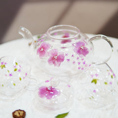 Handmade Pressed Flower Glass Teapot and Cup Set â€?Botanical Tea Gift