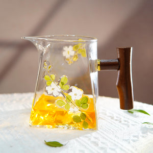 Handcrafted Glass Mug with Walnut Handle and Real Pressed Flowers