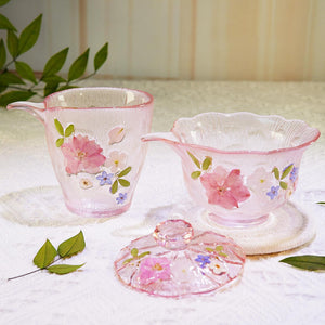 Handcrafted Gradient Pink Butterfly Glass Cup with Preserved Flowers