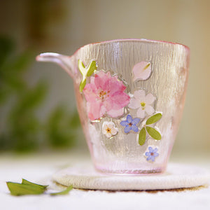 Handcrafted Gradient Pink Butterfly Glass Cup with Preserved Flowers