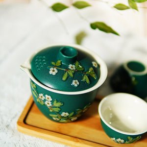 Handcrafted Black Ceramic Tea Set with Preserved Flower Petals