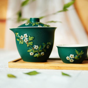 Handcrafted Black Ceramic Tea Set with Preserved Flower Petals