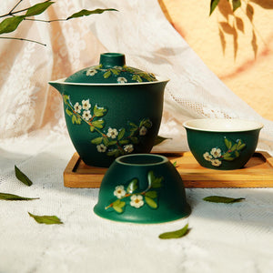 Handcrafted Black Ceramic Tea Set with Preserved Flower Petals