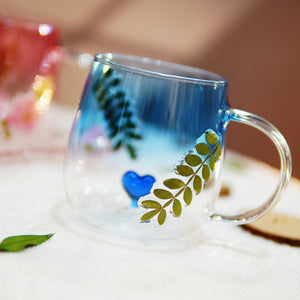 Handcrafted Pressed Flower Glass Mug – 400 ml Heat-Resistant Cup