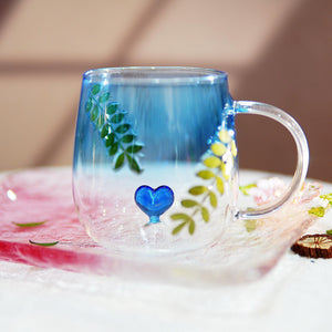 Handcrafted Pressed Flower Glass Mug – 400 ml Heat-Resistant Cup