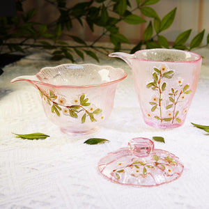 Handcrafted Pink Pearl Plum Blossom Glass Tea Cup — Real Flower Encased Art Mug