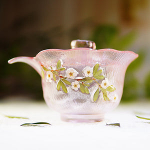 Handcrafted Pink Pearl Plum Blossom Glass Tea Cup — Real Flower Encased Art Mug