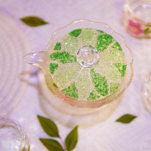 Handcrafted Green Crystal Lotus Glass Tea Cup — Real Flower Encased Mug