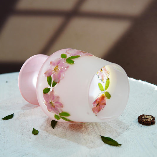 Handcrafted Pink Ombre Stem Glass with Preserved Flowers | Eco Resin Floral Drinkware