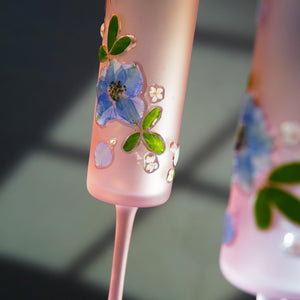 Handcrafted Frosted Pink Sakura Glass — Pressed Flower Eco Resin Floral Drinkware