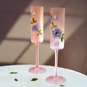 Handcrafted Frosted Pink Sakura Glass — Pressed Flower Eco Resin Floral Drinkware