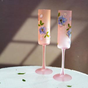 Handcrafted Frosted Pink Sakura Glass — Pressed Flower Eco Resin Floral Drinkware