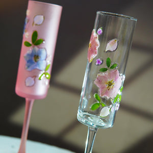 Handcrafted Frosted Pink Sakura Glass — Pressed Flower Eco Resin Floral Drinkware