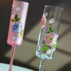 Handmade Frosted Pink Sakura Glass | Pressed Flower Eco Resin Floral Drinkware