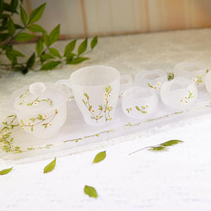 Handcrafted Frosted Pearl Plum Blossom Tea Set — Preserved Flower Glass Teacups