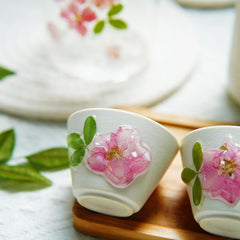 Handmade Frosted Porcelain Tea Set â€?Real Preserved Flower Cups, Portable Kit