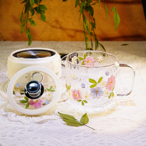Handcrafted Floral Glass Electric Tea Cup Set