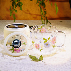 Handmade Floral Glass Electric Tea Cup Set â€?Preserved Flowers, Herbal Infusions, Wellness Ritual