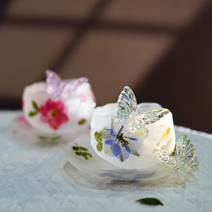 Handcrafted Pressed Flower Tea Cup Set, Real Petal Resin Master Cup & Saucer