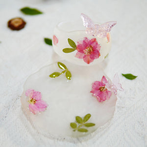 Handcrafted Pressed Flower Tea Cup Set, Real Petal Resin Master Cup & Saucer