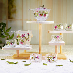 Handmade Rose Petal Glass Tea Set, Lotus Gaiwan Cups, Preserved Floral Tea Ceremony