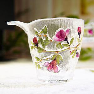 Handcrafted Rose Petal Glass Tea Set, Lotus Gaiwan Cups