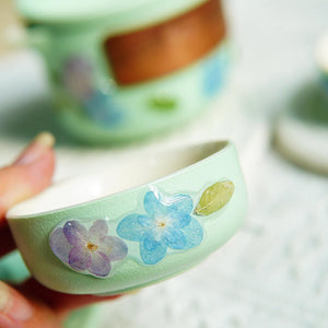 Handcrafted Travel Tea Set — Real Flower Encased Porcelain Cups