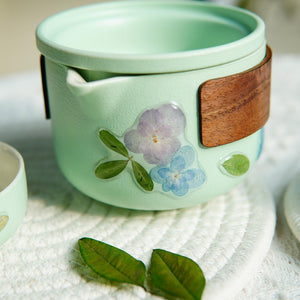 Handcrafted Travel Tea Set — Real Flower Encased Porcelain Cups