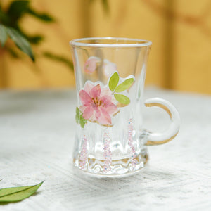 Handcrafted Glass Cup with Real Pressed Flowers & Beaded Handle