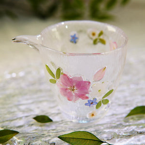 Handcrafted Lotus Glass Tea Set, Real Pressed Flowers