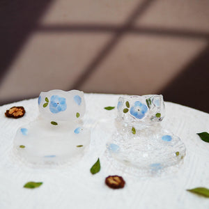 Handcrafted Glass Tea Cup Set with Preserved Peacock Hydrangea