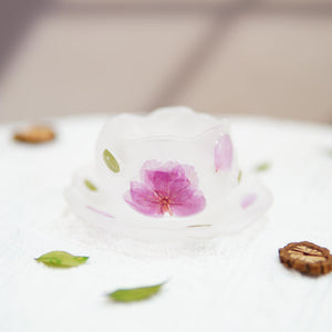 Handcrafted Peach Blossom Glass Tea Cup