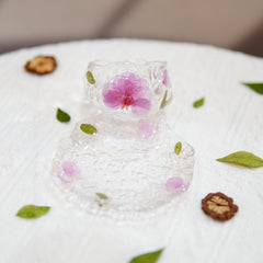 Handmade Peach Blossom Glass Tea Cup â€?Eco Resin Real Flower Embedded Master Cup, Unique Floral Drinkware Gift