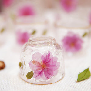 Handcrafted Sake Set with Real Preserved Peach Blossoms