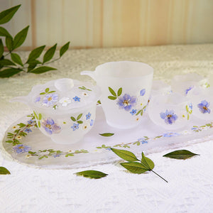 Handcrafted Eco Resin Tea Cup with Real Flower Petals, Frosted Purple Glass