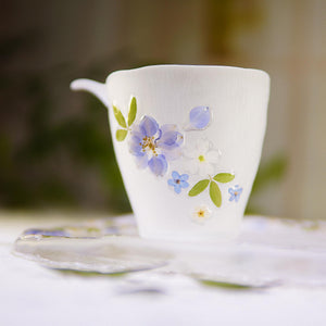 Handcrafted Eco Resin Tea Cup with Real Flower Petals, Frosted Purple Glass