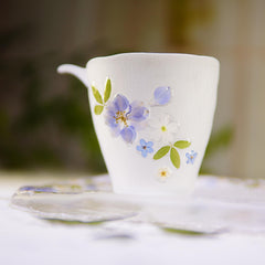 Handmade Eco Resin Tea Cup with Real Flower Petals, Frosted Purple Glass, Unique Floral Tea Set, Gift for Tea Lovers