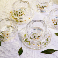 Handmade Clear Glass Tea Cup with Real Pearl Plum Flowers â€?Eco Resin Floral Gongfu Master Cup, Unique Botanical Gift