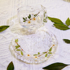 Handmade Clear Glass Tea Cup with Real Pearl Plum Flowers â€?Eco Resin Floral Gongfu Master Cup, Unique Botanical Gift