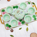 Handcrafted Celadon Tea Set, 3D Koi Fish Porcelain Teapot Cups