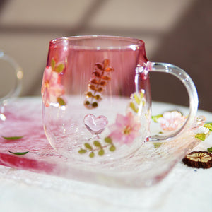 Handcrafted Pressed Flower Glass Mug – 400 ml Heat-Resistant Cup