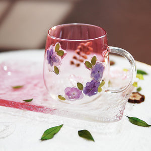Handcrafted Pressed Flower Glass Mug – 400 ml Heat-Resistant Cup