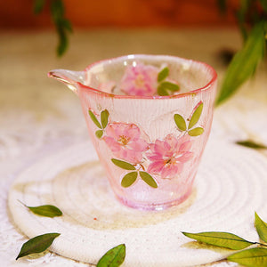 Handcrafted Pink Sakura Glass Tea Set — Cup with Real Preserved Flowers
