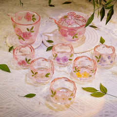 Handmade Pink Sakura Glass Tea Set | Eco-Friendly Cup with Real Preserved Flowers