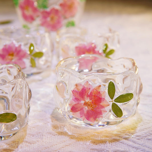 Handmade Green Crystal Lotus Glass Tea Cup | Eco-Friendly Real Flower Encased Mug