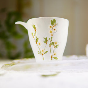 Handcrafted Frosted Pearl Plum Blossom Tea Set — Preserved Flower Glass Teacups